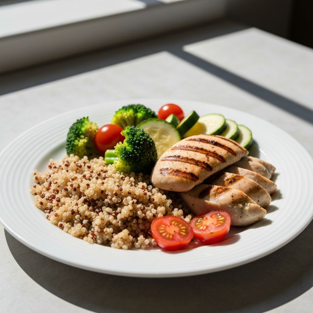 Balanced meal with vegetables and proteins